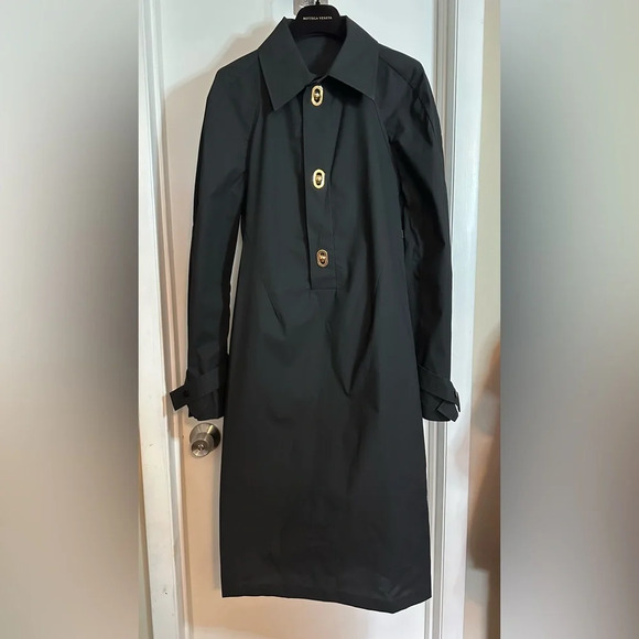 NWT Bottega Veneta Technical Coated Cotton Toile Shirt Midi Dress Off Black 38 - Picture 8 of 15